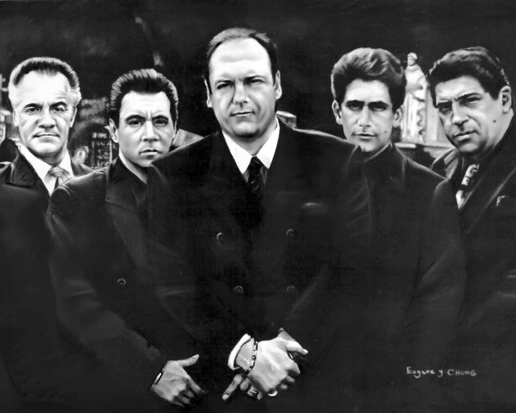 Monochrome Sopranos Wallpaper: Artistic Key Characters Background