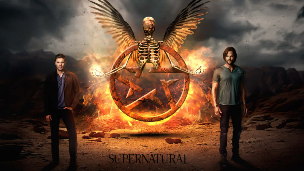 Intense Supernatural Wallpaper: Iconic Duo & Fiery Pentagram Scene
