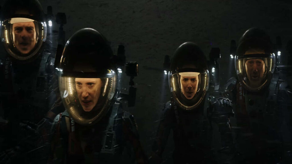 Astronauts in illuminated suits on Mars from The Martian movie starring Matt Damon wallpaper