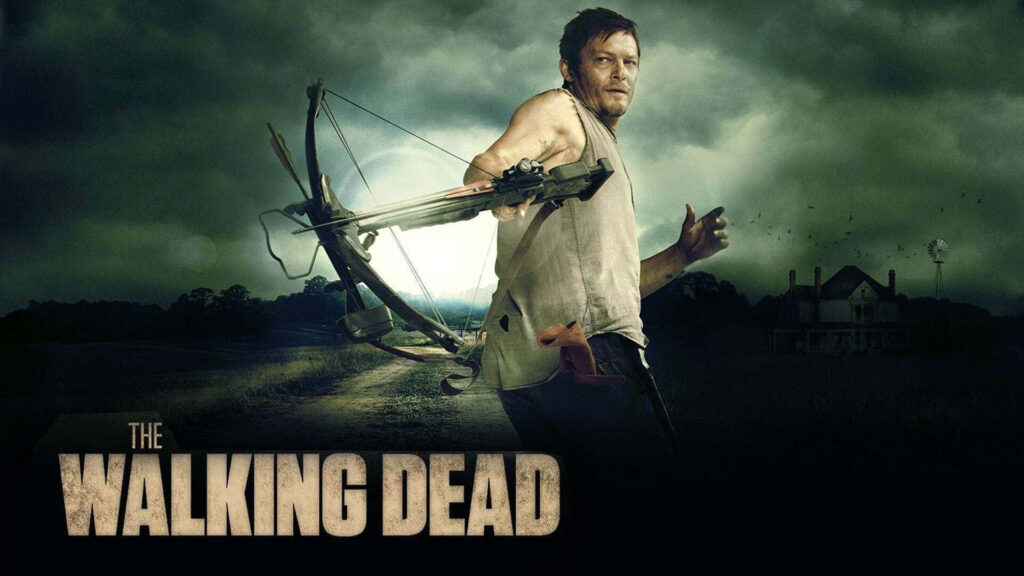 Dramatic The Walking Dead Wallpaper: Crossbow Character in Darkness