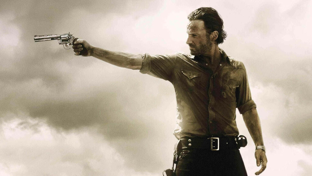 Intense Walking Dead Character Wallpaper with Moody Background