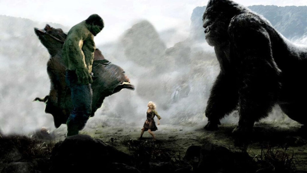 Epic King Kong vs Hulk Standoff Wallpaper - Misty Mountain Background