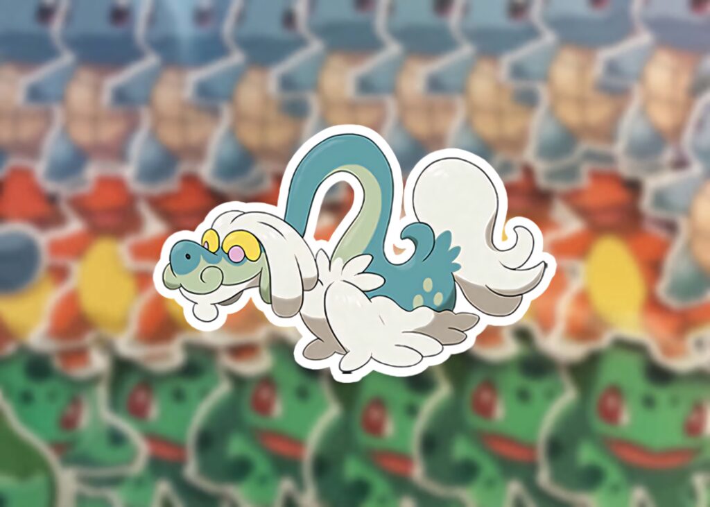 Drampa Pokémon wallpaper with vibrant abstract background and playful cartoonish style design
