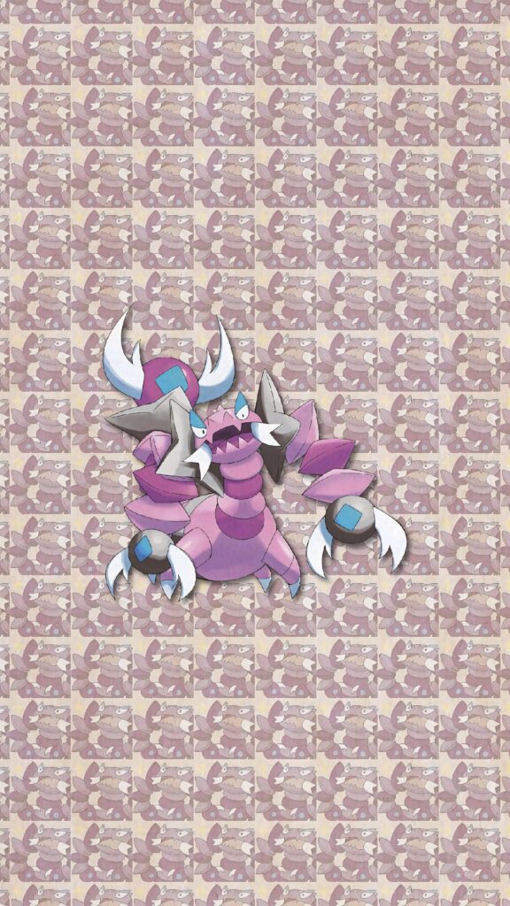 Drapion phone wallpaper with menacing claws on beige and purple patterned Poison Dark background
