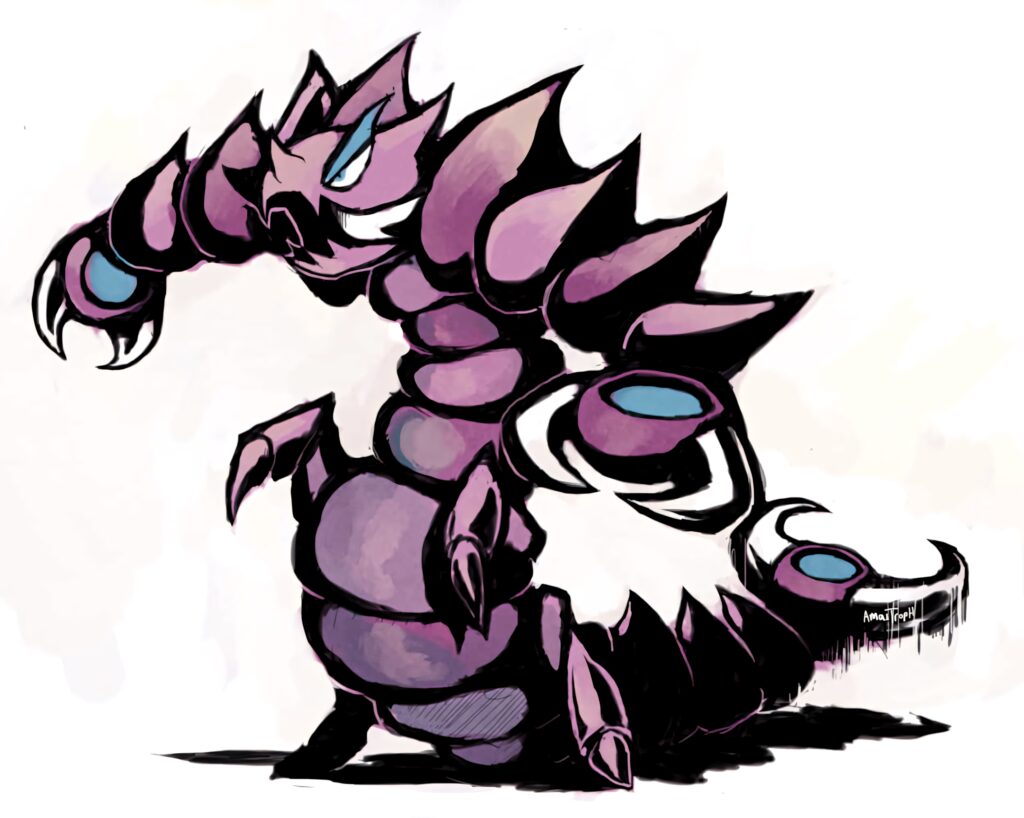 Dynamic Drapion wallpaper with bold shadows sharp armor and striking blue accents background