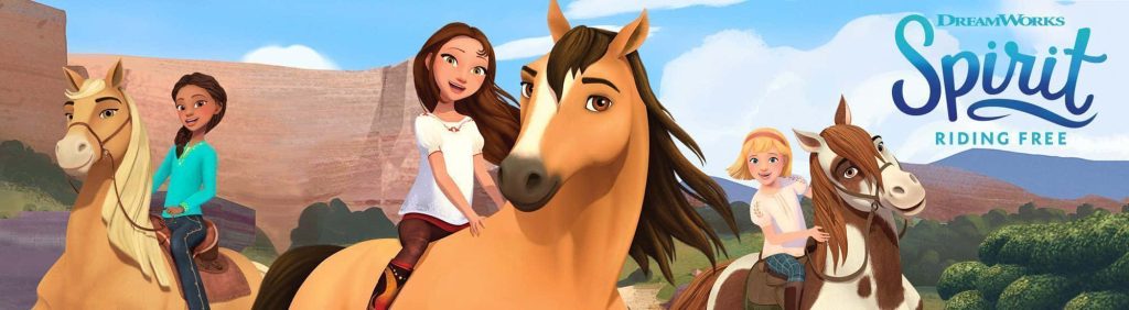 Lucky Prescott Spirit and friends Pru and Abigail with horses in sunny desert CGI wallpaper