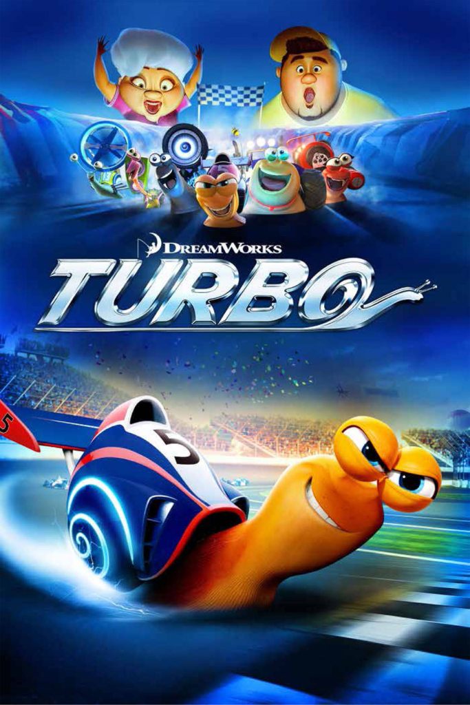 DreamWorks Turbo movie poster wallpaper vibrant 3D CGI racing snail Turbo and crew background