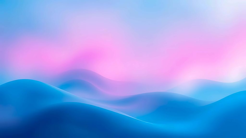 Abstract landscape wallpaper with rolling blue hills and ethereal pink blue gradient sky background