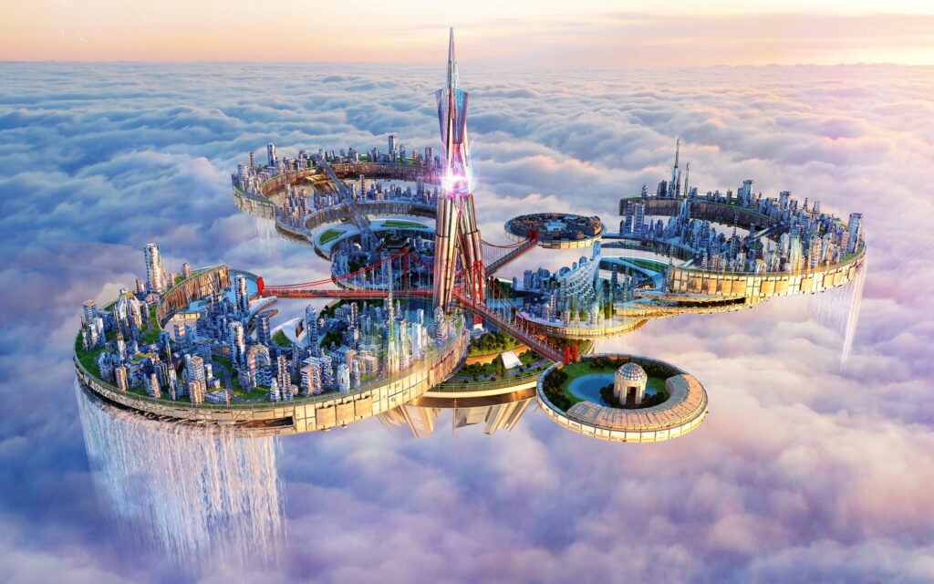 Floating City in the Sky - Ethereal Graphicscape: Mesmerizing QHD Wallpaper that Transcends Reality
