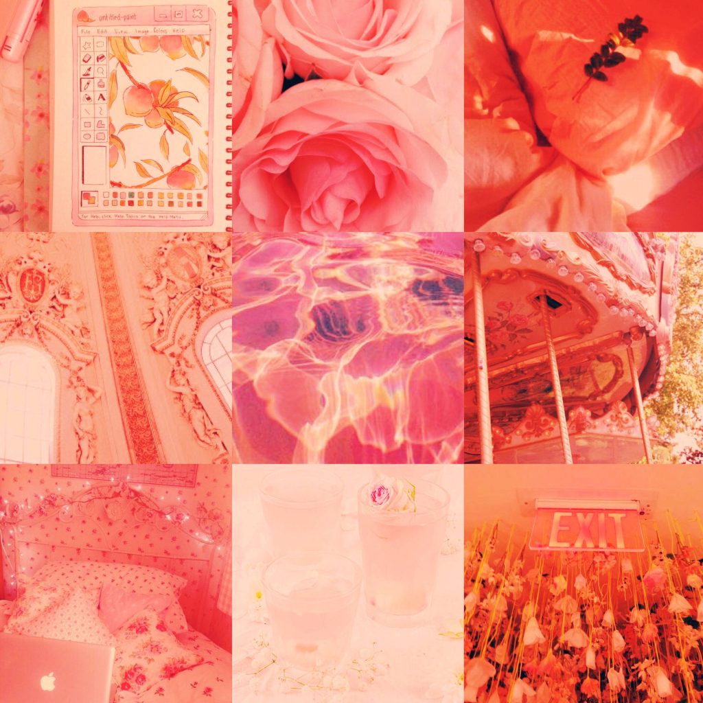 4K pastel red peach photo grid wallpaper with roses vintage decor floral bedroom artistic vibe