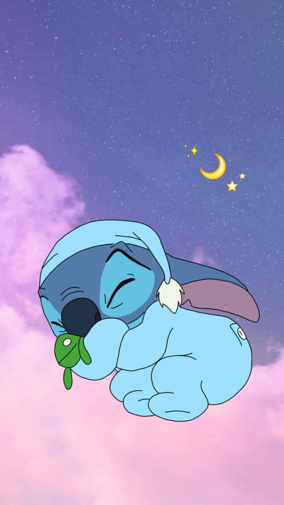 Whimsical Sleepy Character Wallpaper: Stars & Crescent Moon Background