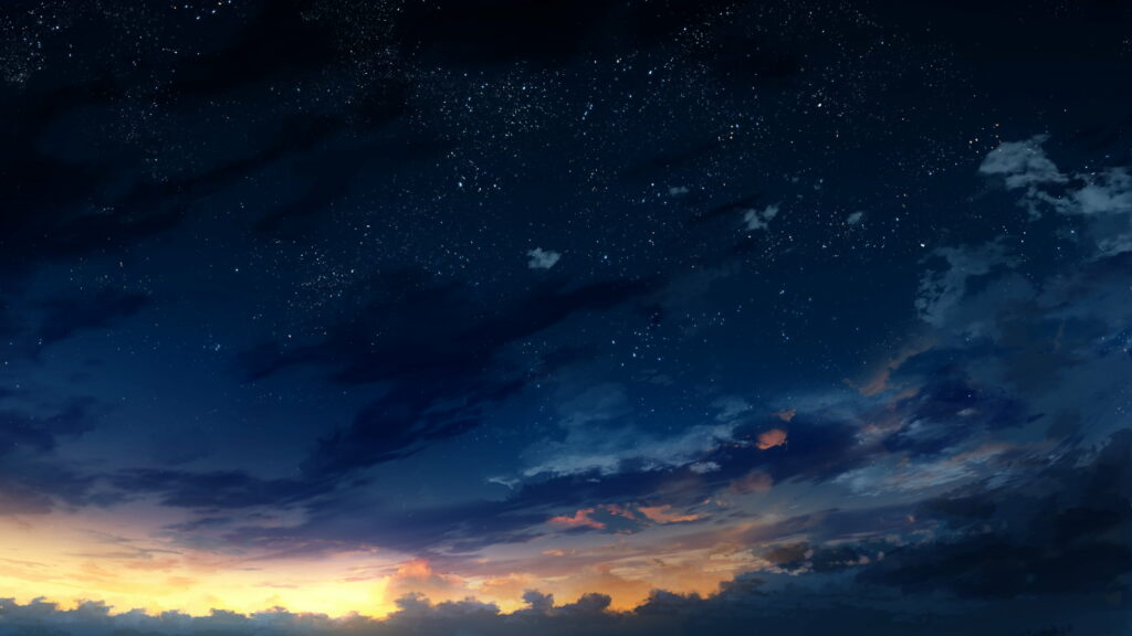 Anime Serenity: A Majestic Sunset Casting Dreamy Clouds and Night Skies Wallpaper