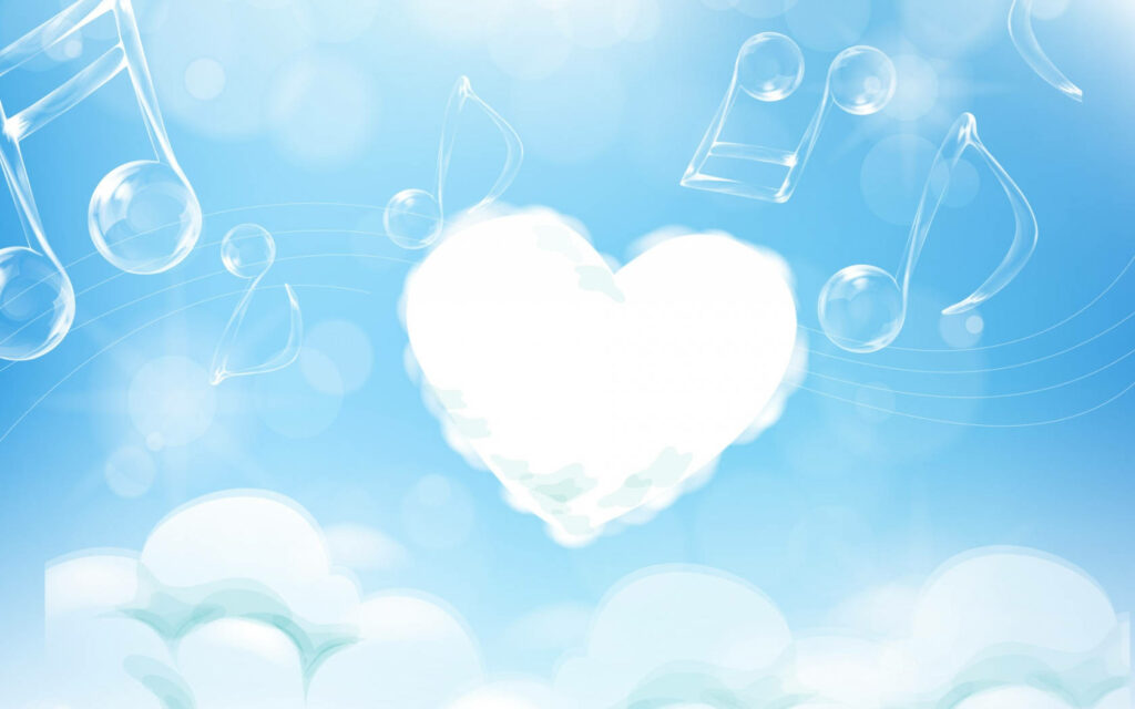Dreamy Blue Sky Wallpaper: Heart-Shaped Cloud with Musical Notes