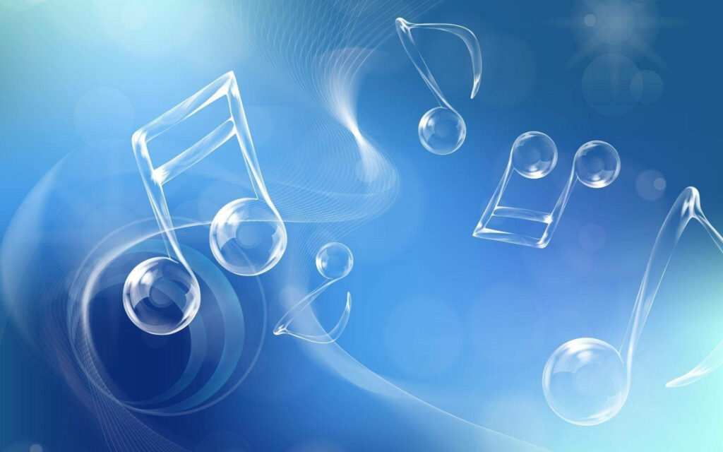 Dreamy Blue Sky Wallpaper: Floating Transparent Music Notes Design