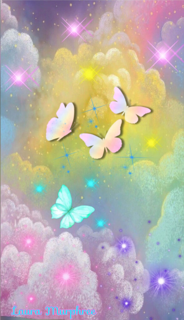 Dreamy Butterfly Wallpaper: Colorful Pastel Clouds & Sparkling Stars
