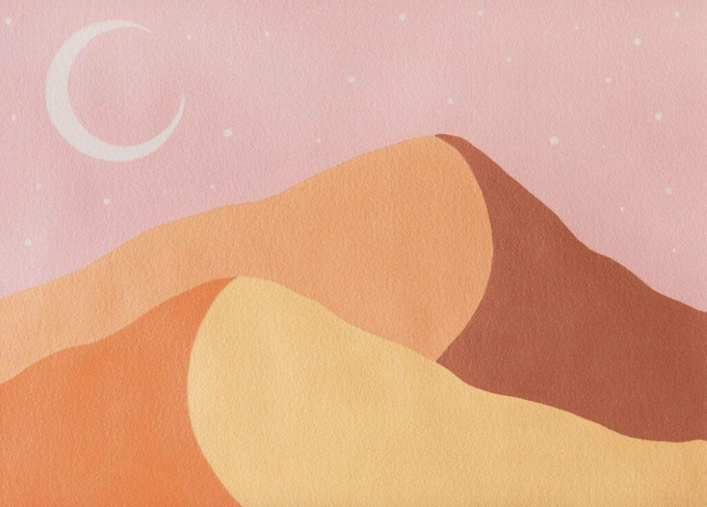 Serene Abstract Mountain Wallpaper with Crescent Moon & Stars
