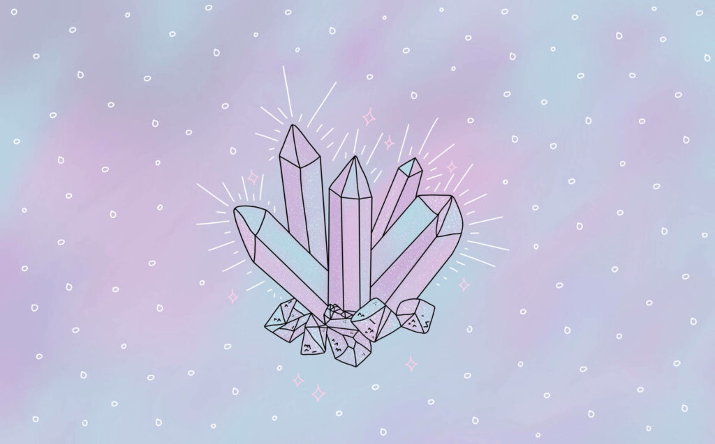 Delicate pastel blue pink lavender crystals with sparkles on a dreamy gradient background wallpaper