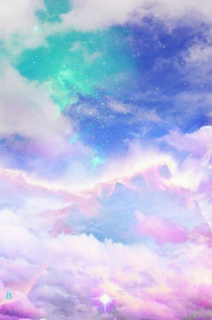 Dreamy Pastel Landscape Wallpaper with Soft Clouds & Rainbow
