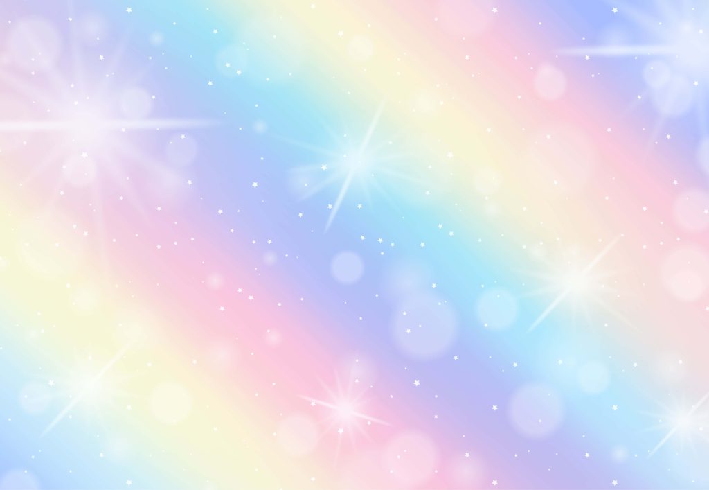 Dreamy pastel rainbow wallpaper with twinkling stars bokeh and radiant lens flares background