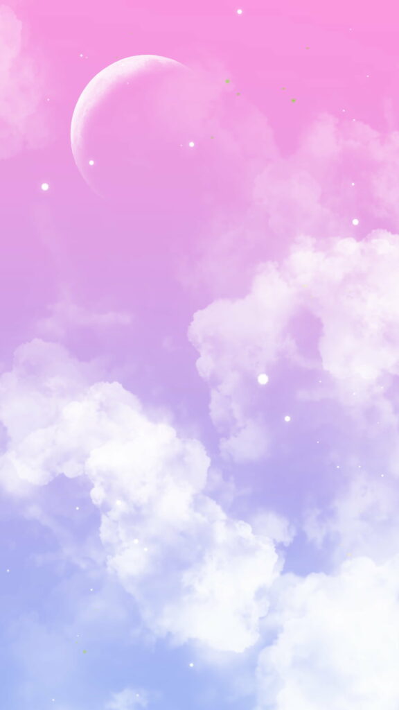 Dreamy Pastel Sky HD Wallpaper: Serene Clouds & Moon Background