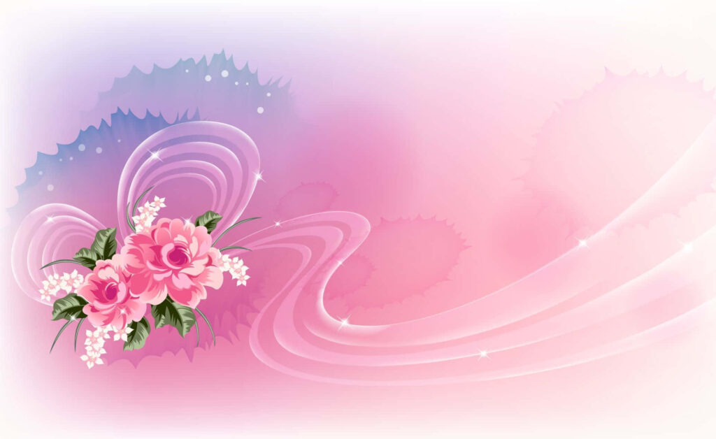 Dreamy Floral Wallpaper with Pink Roses & Soft Gradient Background