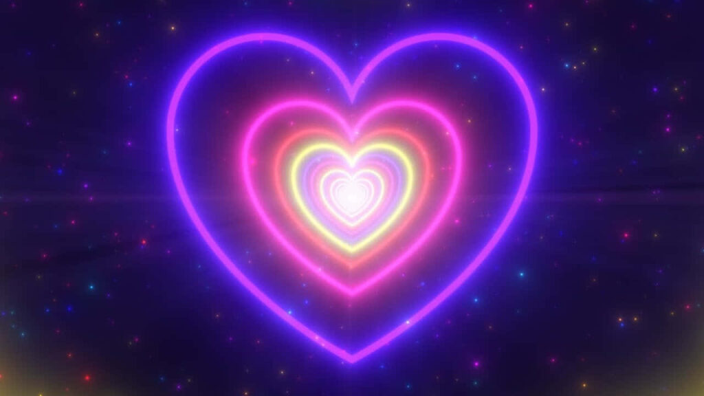 Mesmerizing Purple Galaxy Wallpaper with Neon Heart Tunnel