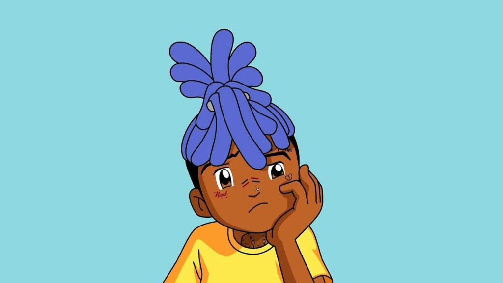Sky-blue Dreams with Xxxtentacion: A Cute Cartoon Wallpaper featuring Blue Dreadlocks