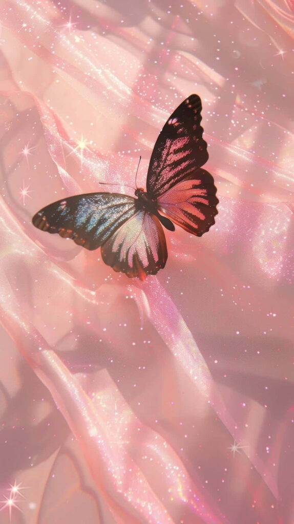 Dreamy Pink Wallpaper with Shimmering Butterfly - Magical Background