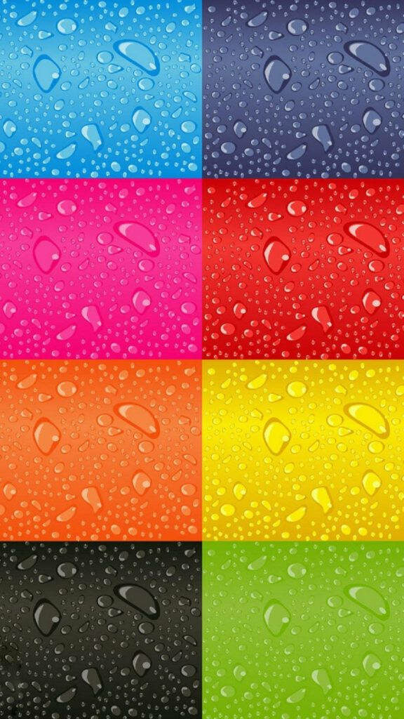 Dripping Kaleidoscope: Vibrant Colors Merged in HD Checkered Pattern with Glistening Water Droplets Wallpaper