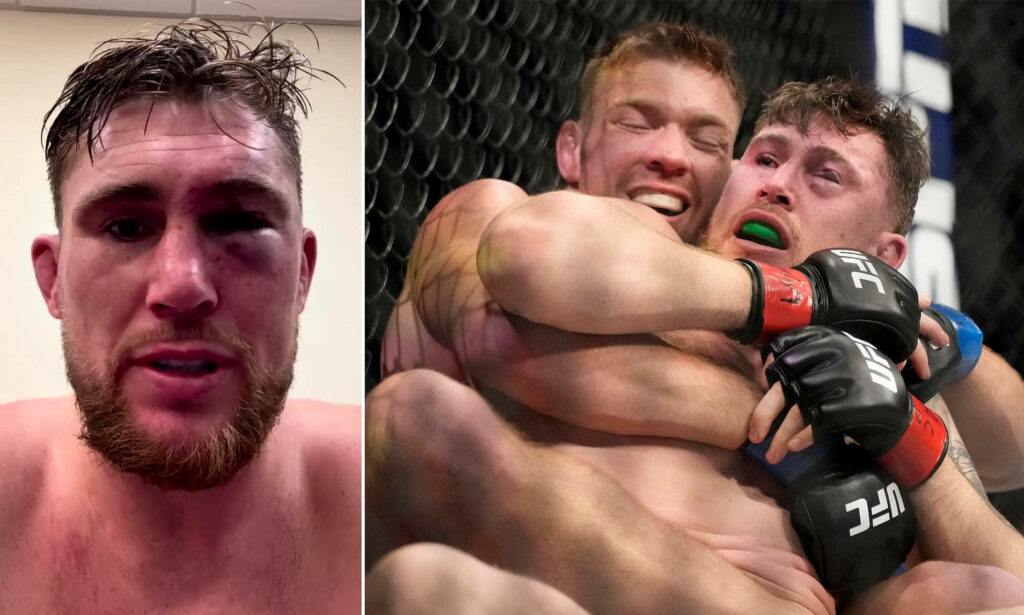 Dricus Du Plessis locks rear naked choke on Darren Till in intense UFC octagon fight wallpaper