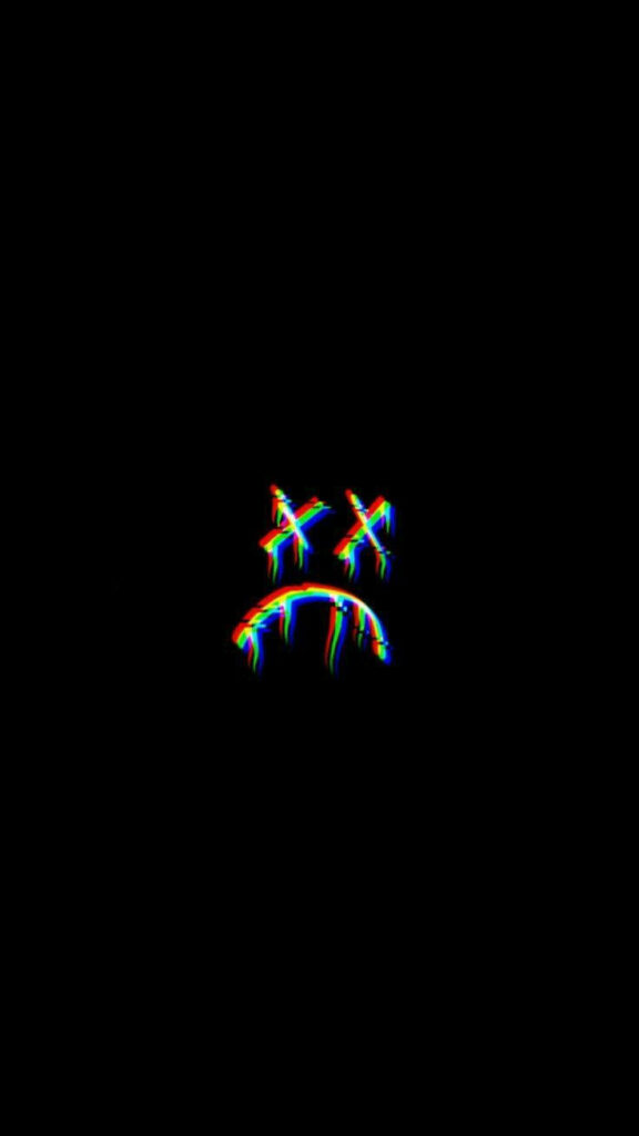 Gloomy Expression: A Melancholic Doodle Face Drips in a Minimalist Black Setting Wallpaper