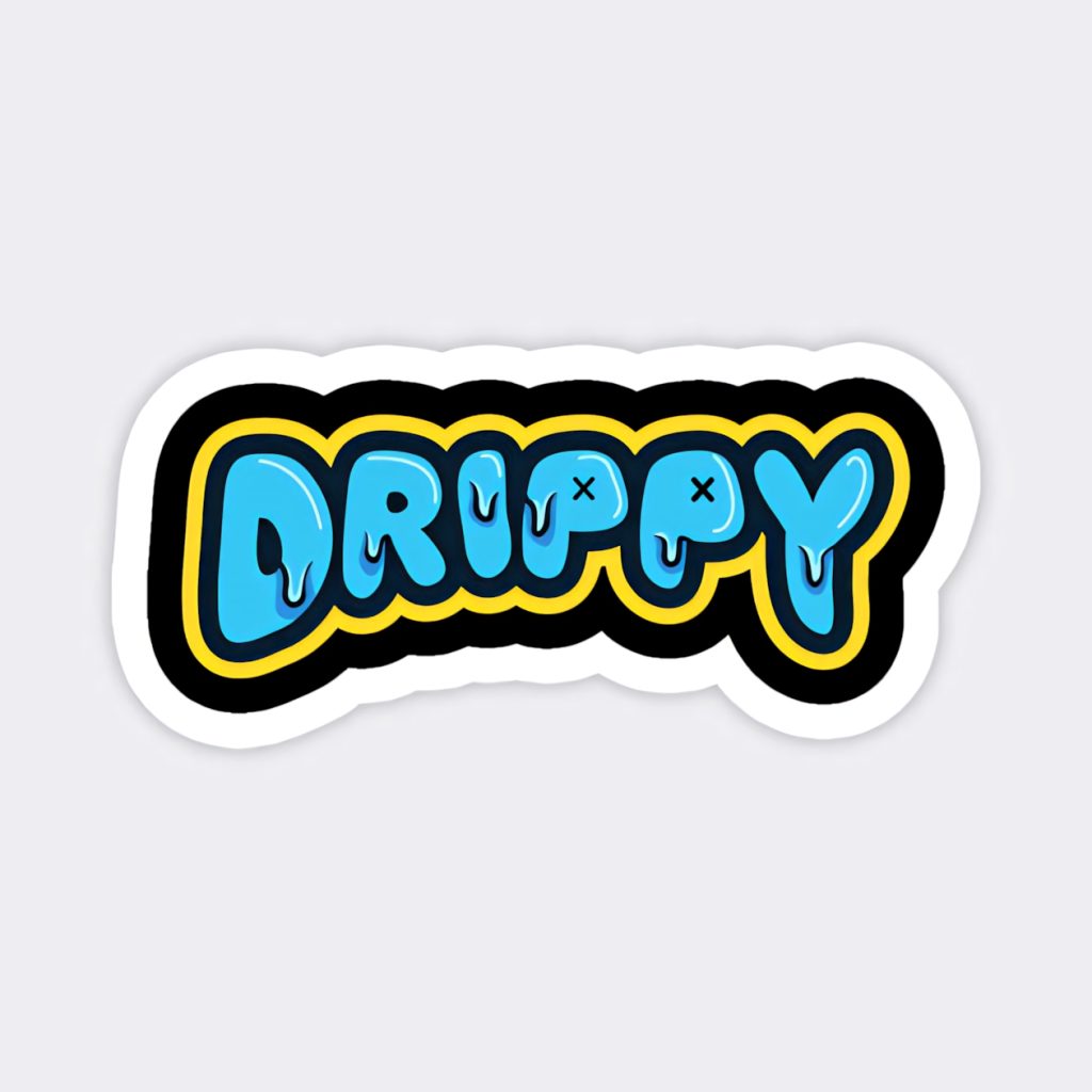 Vibrant blue drippy letters with melting effect and X eyes in bold urban street art style wallpaper