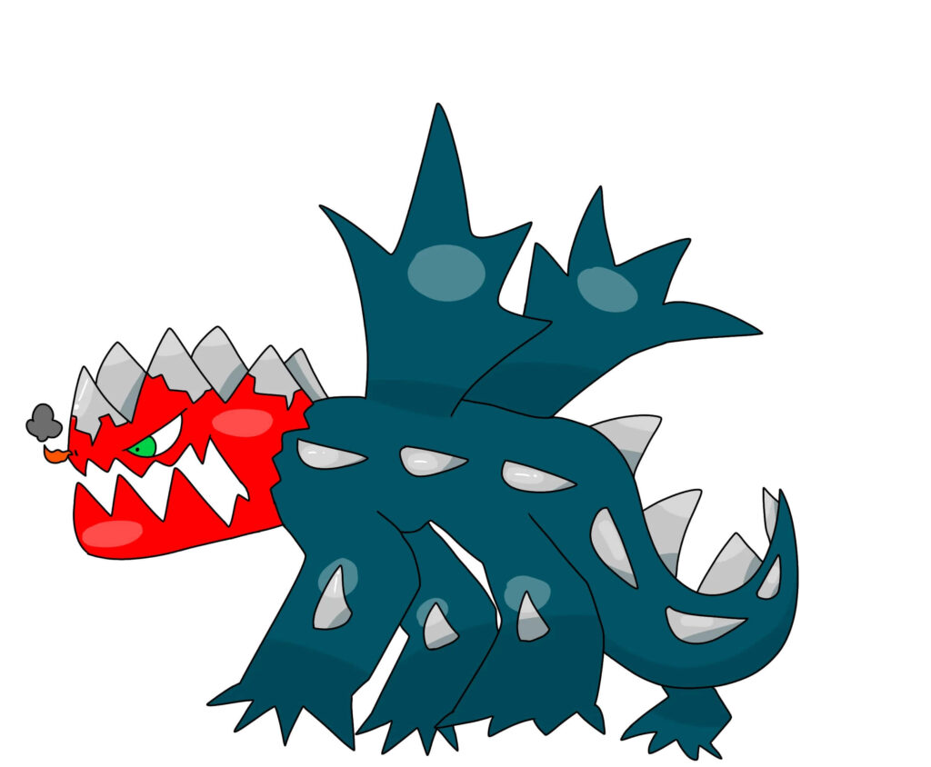 Druddigon Dragon-type Pokémon vibrant red blue spikes fierce rocky digital art wallpaper