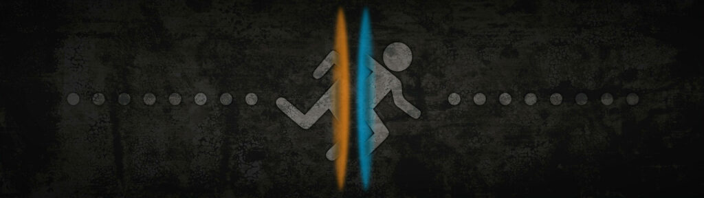 Dual Monitor Bliss: Energized Stickman Embracing Dynamic Blue and Orange Division Wallpaper