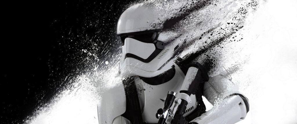 First Order Stormtrooper wallpaper with dramatic ink splatter Star Wars digital art background