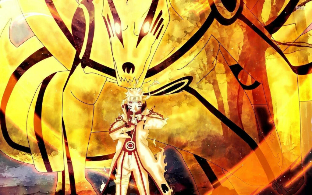 Duality Unleashed: Naruto's Kurama Chakra Mode with Inseparable Kurama as His Guardian Wallpaper