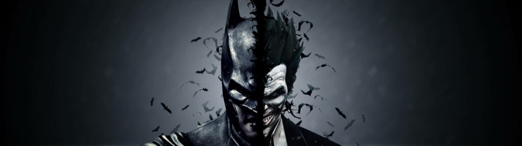 Dual-Screen Delight: Dynamic Split Image Showcasing Batman and Joker from DC Universe Wallpaper