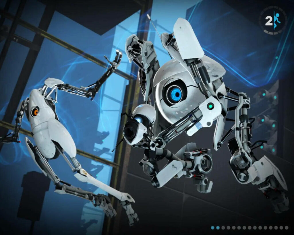 Dynamic Portal 2 Wallpaper: Atlas & P-Body in Sci-Fi Adventure