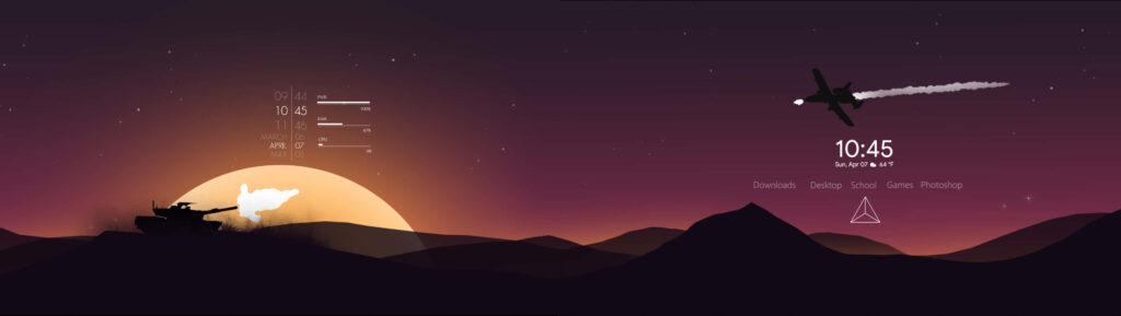 Twilight Battlefield: Minimalist Dual Monitor Wallpaper