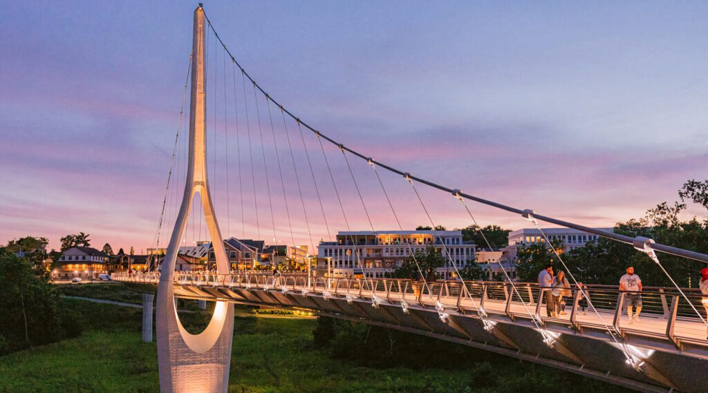 Dublin Unique Harp Bridge at dusk illuminated cables modern architecture evening sky wallpaper