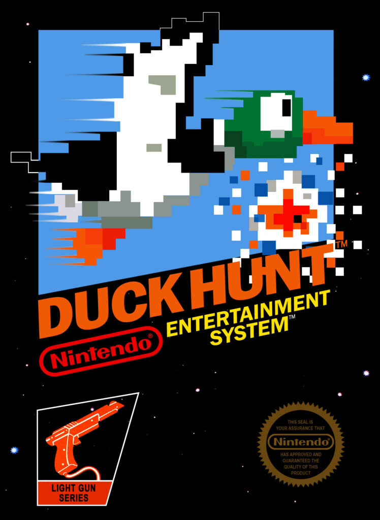 Duck Hunt Nintendo poster wallpaper pixelated flying duck retro 8-bit NES classic gaming background