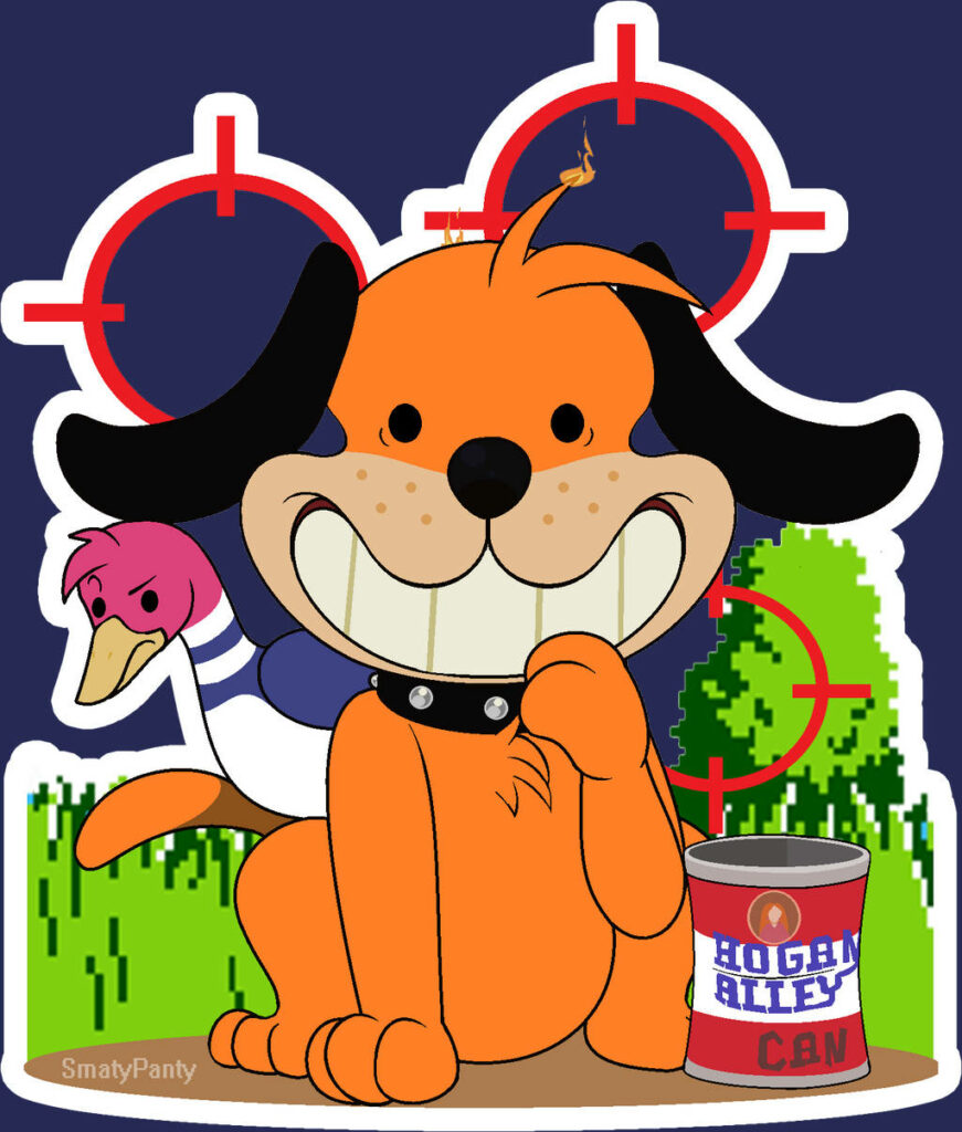 Duck Hunt wallpaper with grinning dog digital duck red targets pixelated green landscape Hogan Alley