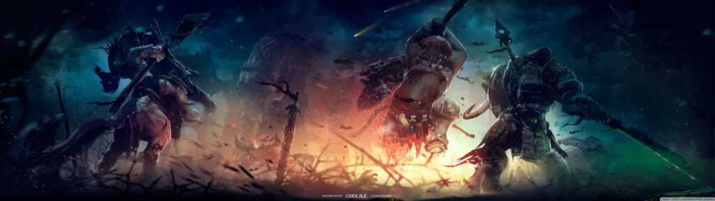 Warrior Sovereigns Clash: A Mesmerizing Battle of Vivid Hues and Dynamic Motions Wallpaper