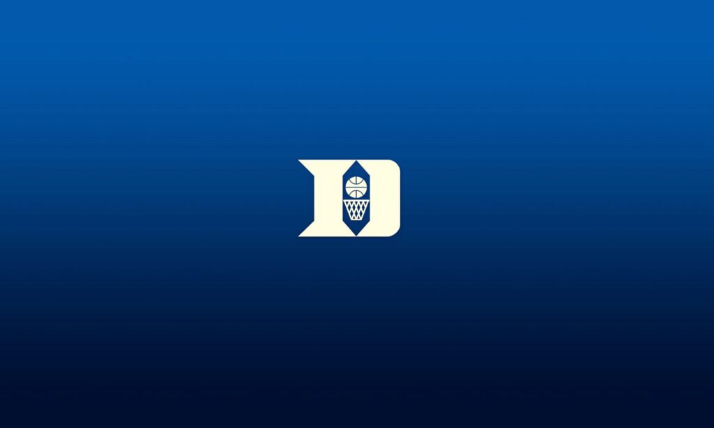 Duke Blue Devils basketball ring logo on smooth blue gradient minimalist modern wallpaper background