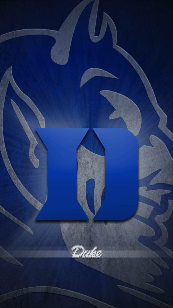 Duke Blue Devils logo with bold blue D on textured dark blue background and subtle mascot graphic Wallpaper