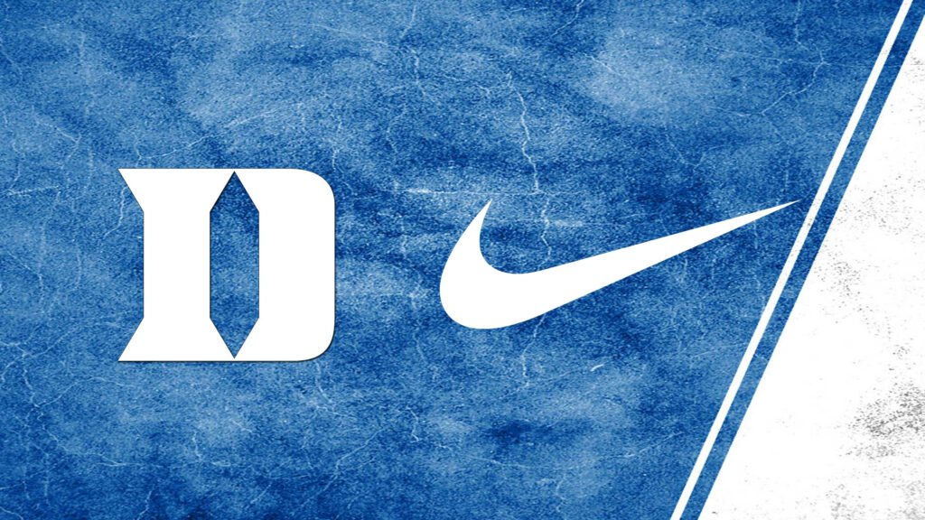 Duke Blue Devils logo with Nike swoosh on textured blue background sports wallpaper design