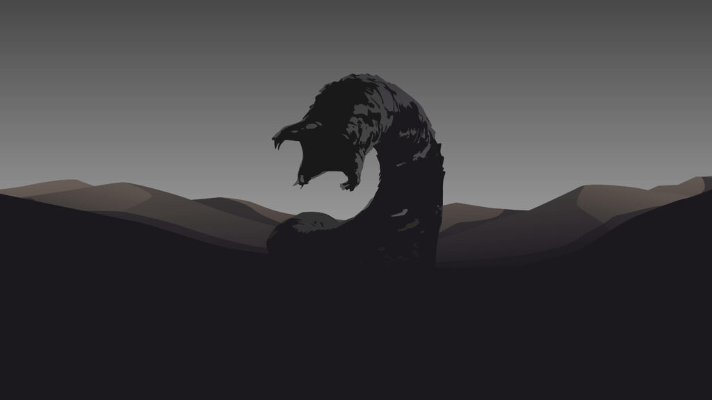 Giant Sandworm of Dune: Majestic Shadow Dweller Emerges in Vast Desert Landscape Wallpaper