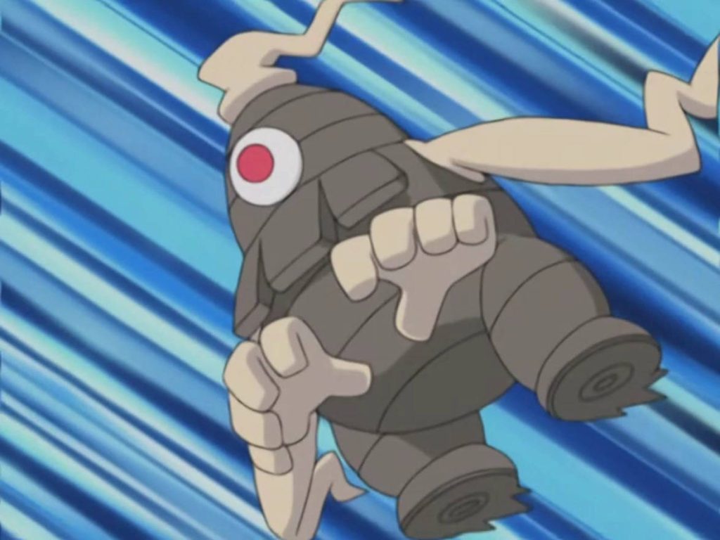 Dusclops Ghost-type Pokemon in dynamic motion with mummy design on blue speed-line background Wallpaper