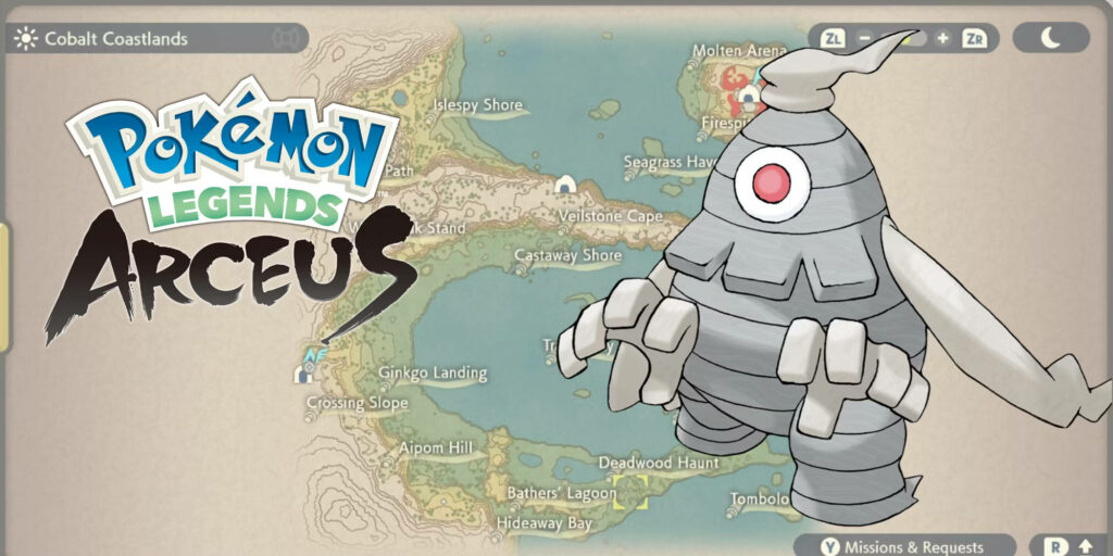 Dusclops Pokémon Legends Arceus wallpaper with detailed Cobalt Coastlands map background design