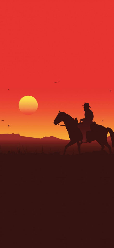 Dusk's Majestic Ride: A Striking Red Dead Redemption II Phone Wallpaper
